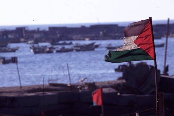 Palestinian flag over the port — Gaza City