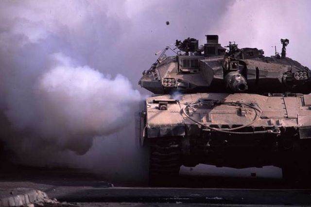 Merkava tank in the smoke of an operation
